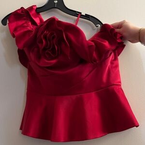 Marchesa Red Ruffle Blouse